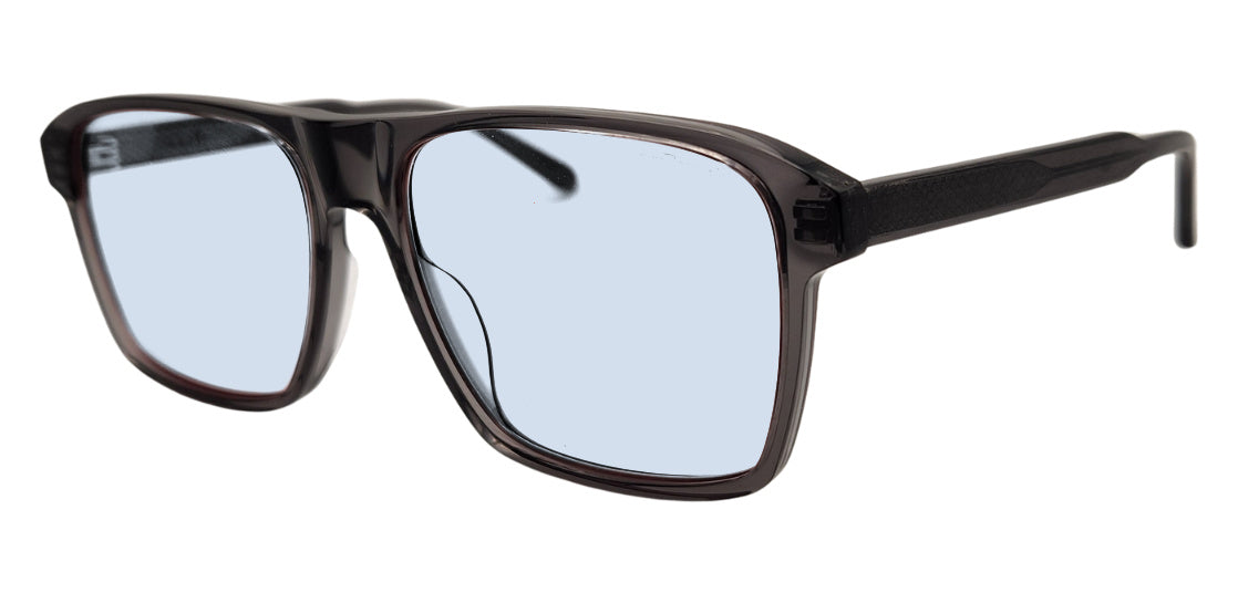Barney frame in Grey with E-Blue Light (15%) tinted lenses, side view