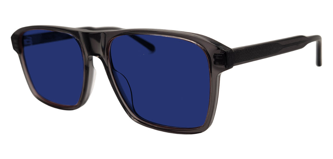 Barney frame in Grey with Z1 Blue tinted lenses, side view