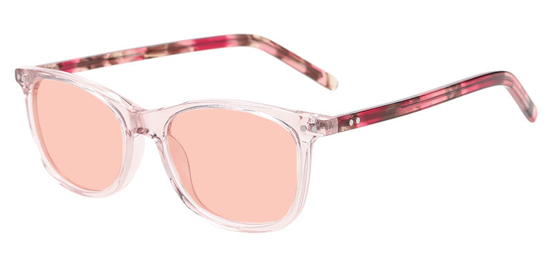 Clara frame in Pink with FL-41 Light (27%) tinted lenses, side view