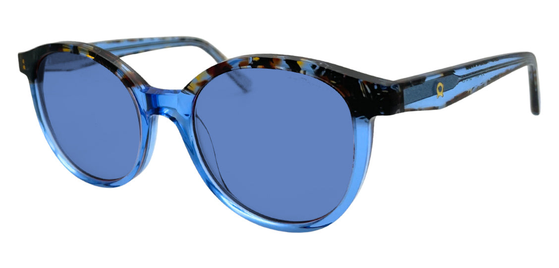 Dowe frame in Blue with E-Blue Dark (50%) tinted lenses, side view
