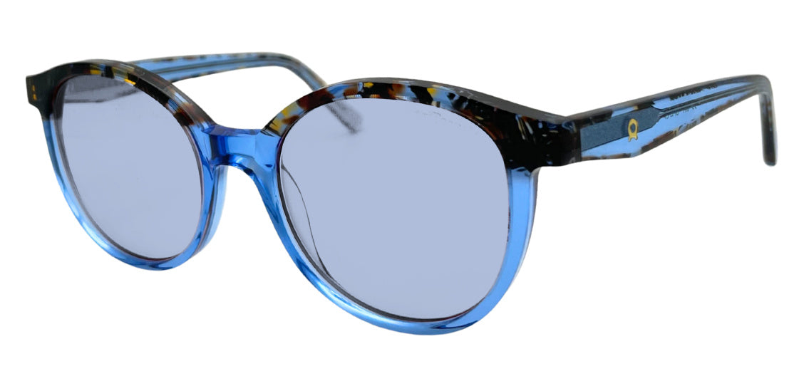 Dowe frame in Blue with E-Blue Medium (30%) tinted lenses, side view
