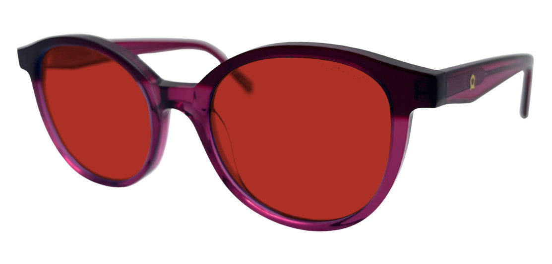 Dowe frame in Red with C01 Plum tinted lenses, side view