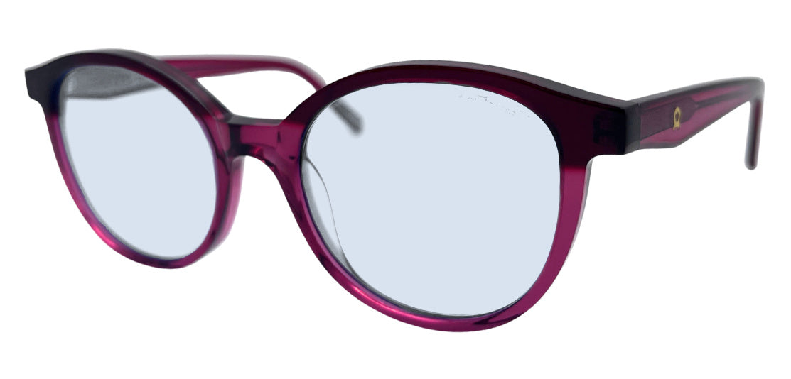 Dowe frame in Red with E-Blue Light (15%) tinted lenses, side view