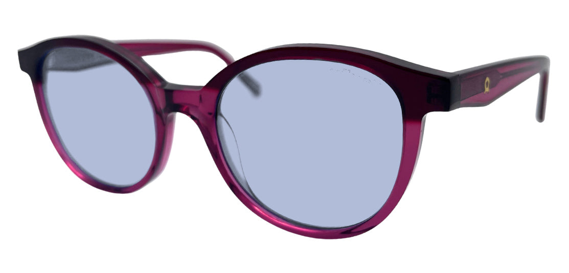Dowe frame in Red with E-Blue Medium (30%) tinted lenses, side view