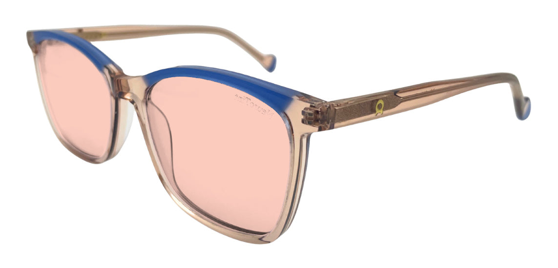 Hay frame in Blue with FL-41 Medium (50%) tinted lenses, side view