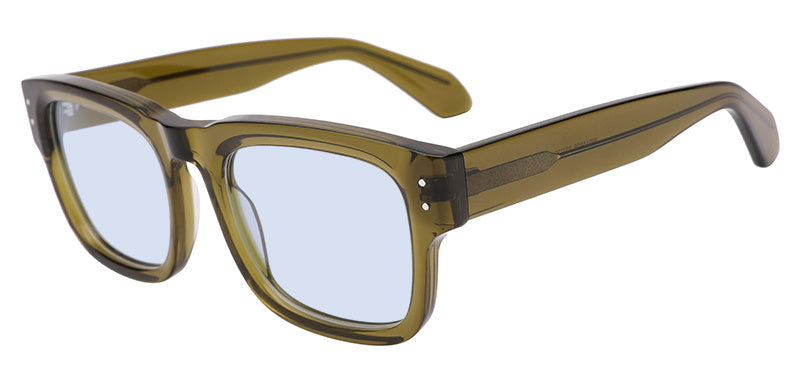 Howitt frame in Green with E-Blue Light (15%) tinted lenses, side view