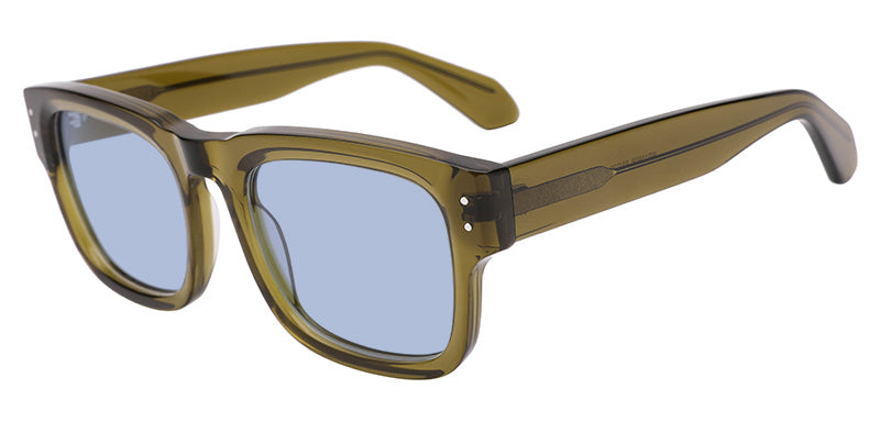 Howitt frame in Green with E-Blue Medium (30%) tinted lenses, side view