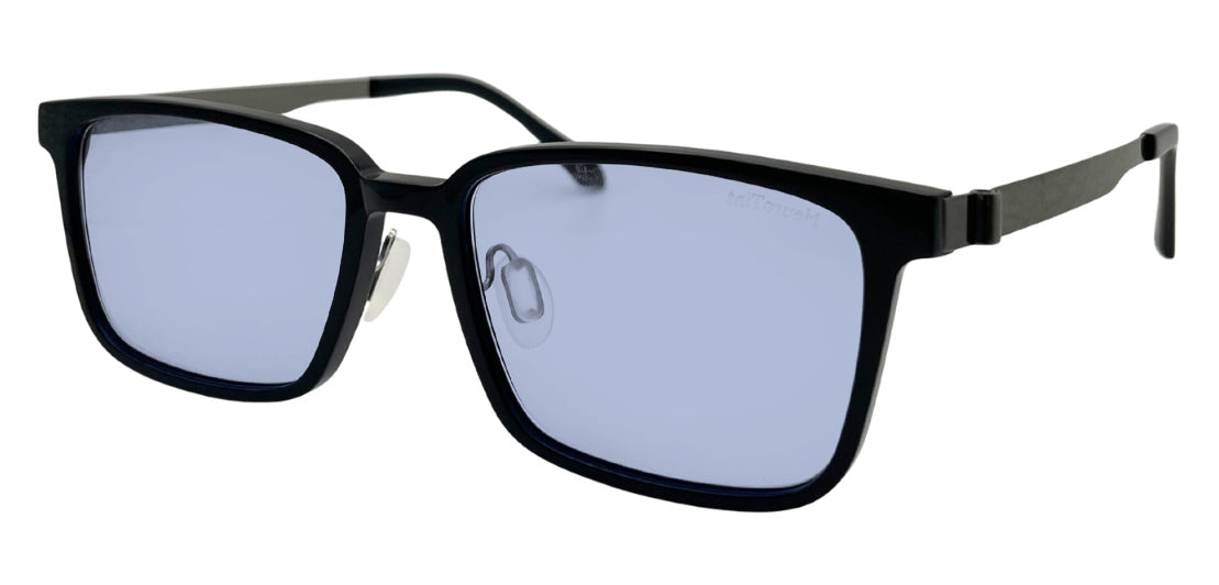 Rock frame in Black with E-Blue Medium (30%) tinted lenses, side view