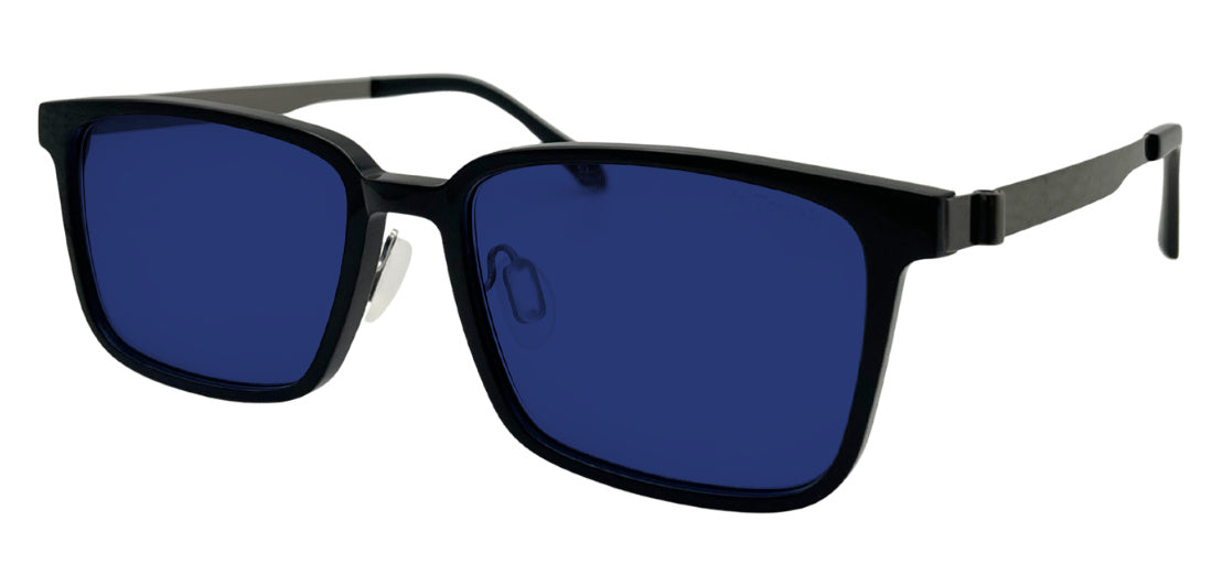 Rock frame in Black with Z1 Blue tinted lenses, side view