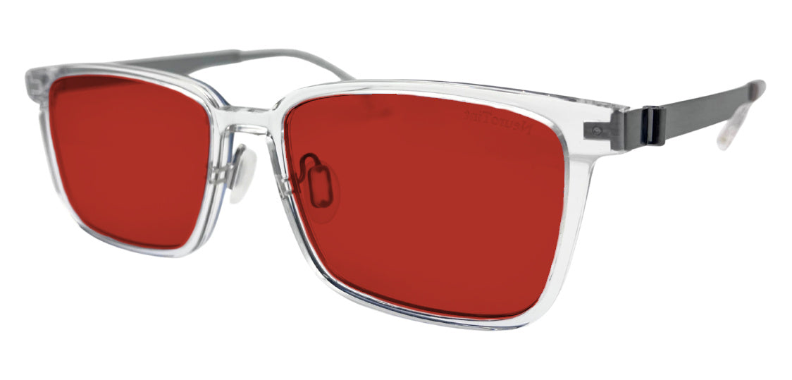 Rock frame in Clear with C01 Plum tinted lenses, side view