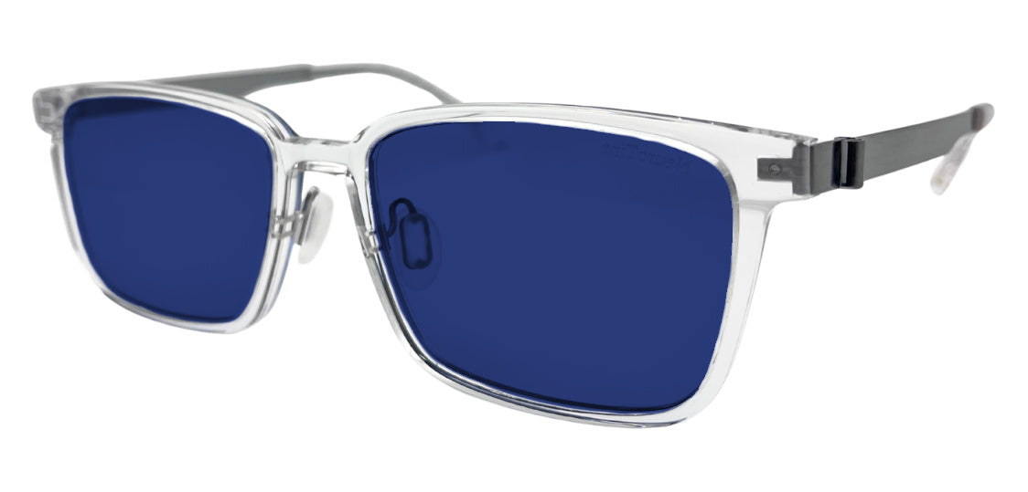 Rock frame in Clear with Z1 Blue tinted lenses, side view