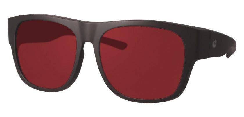 Wear-Over Frame (fits over prescription glasses) with C01 Plum tinted lenses, side view